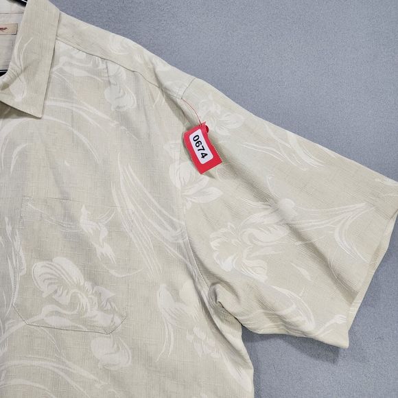 Tommy Bahama Shirt Mens XL Beige 100% Silk Short Sleeve - Picture 5 of 16